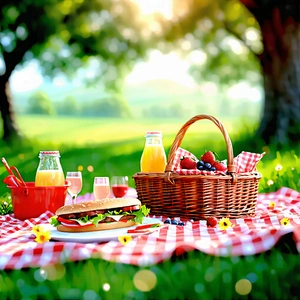 Lifestyle Digital Illustration: Summer Picnic During Holiday Season With Image, There