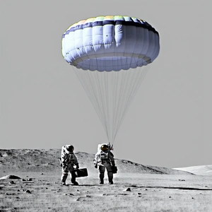 In The Image, Two Astronauts Are Standing On The Moon, Each Holding A Suitcase
