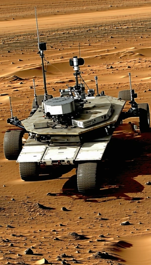 A Large, White, And Silver Robotic Vehicle, Possibly A Rover, Sitting On A Dirt Surface