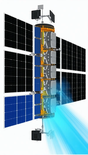A Space Station Is Shown In A Blue And White Image