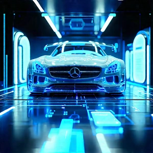 Automotive Technology In Modern Laboratory With White Mercedes