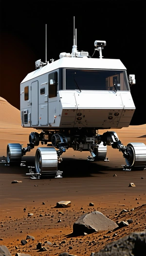 A White Space Vehicle Is Parked On A Dirt Surface