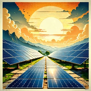 Tech Woodcut Print: Innovative Renewable Energy Design With Colorful Detailed