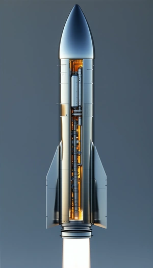 A Rocket Ship Is Shown In A 3d Model, With Its Engine And Fuel Tanks Visible