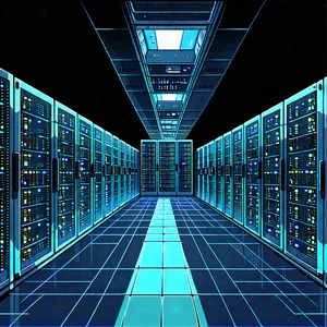 Tech Ink Drawing: Server Rack With Data Streams With Image, There