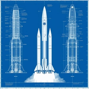 blue illustration rocket ship shown