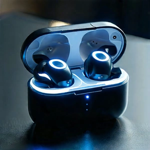 Wireless Earbuds With Glowing Screen With Pair Blue