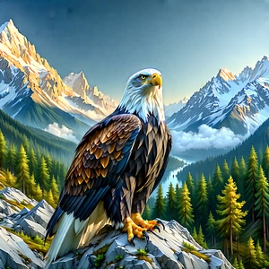 Nature Technical Illustration: Eagle In (mountain:1.1) Terrain With Majestic Bald