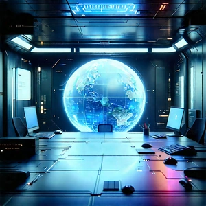 (futuristic:1.17) Tech Startup Office With Image, There