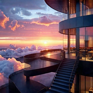 Urban Aerial Photography: Observation deck with sunset glow