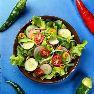 Lifestyle Aerial Photography: Fresh Salad Prepared With Fresh Ingredients With Large Bowl