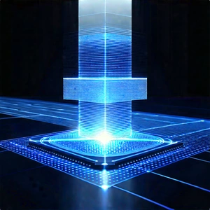 Quantum Computer With Laser Scanning With Blue White