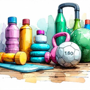 Lifestyle Ink Drawing: Wellness Scene With Fitness Equipment With Image, There