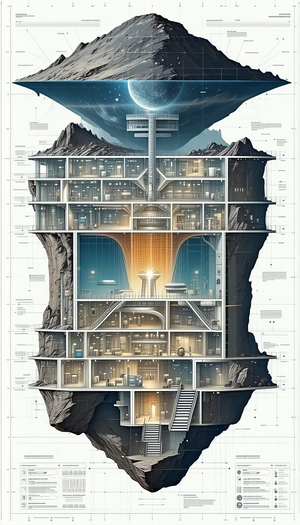 A Large, Modern Building Is Shown In A Drawing, With A Large, Open Atrium In The Center