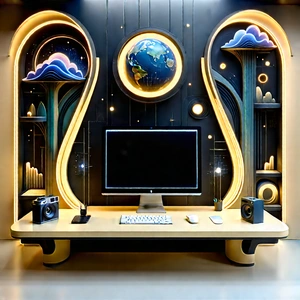 Futuristic Digital Workspace With Computer Desk