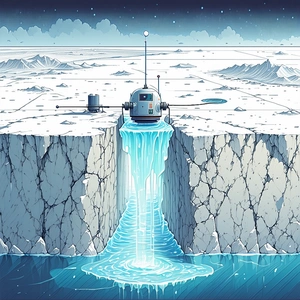 The Image Is A Cartoon Drawing Of A Space Ship On A Frozen Planet