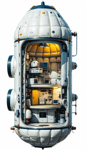 In The Image, There Is A Large White Spacecraft With A Hollow Interior