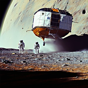 In The Image, There Are Two Astronauts Walking On The Moon's Surface