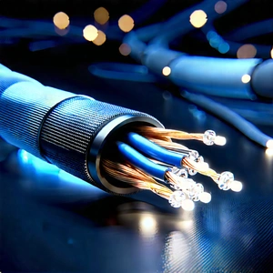 Close-up Of Fiber Optic Cables With Close-up Blue