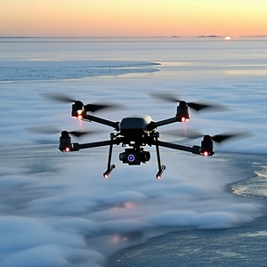 A Black Helicopter Flying Through A Cloudy Sky