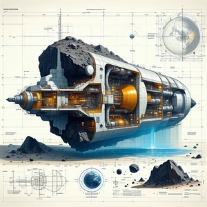 A Large Spacecraft Is Shown In A Drawing, With A Detailed View Of Its Interior