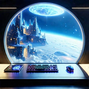 (futuristic:1.4) Digital Workspace With Computer Keyboard