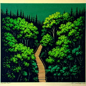 Nature Linocut Print: Aerial View Of Forest Canopy With Black White