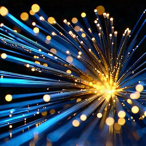 Close-up Of Fiber Optic Cables With Brightly Blue