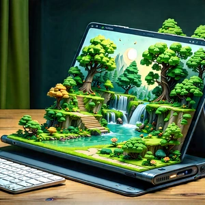 Tablet With Digital Artwork With Laptop Computer