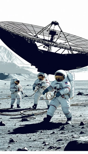 In The Image, There Are Three Astronauts Standing On A Barren