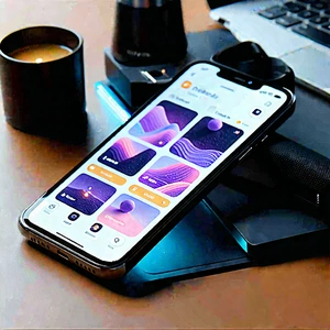 Tech Gouache Painting: Smartphone with user interface