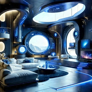 (futuristic:1.4) Smart Home With Futuristic Living