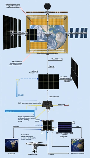 The Image Is A Diagram Showing The Process Of Data Transmission From A Satellite To A Ground Station