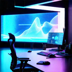 (futuristic:1.45) Digital Workspace With Modern Office