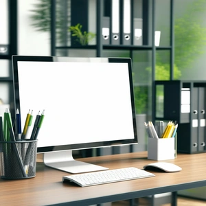 Business Stock Photography: Workplace With Modern Office Supplies On Desk With White Computer
