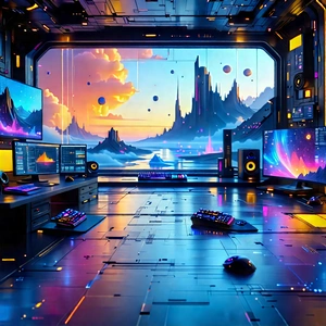 (futuristic:1.31) (digital:1.17) Workspace With Image, There