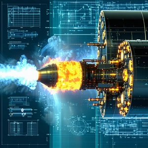 A Computer-generated Image Of A Rocket Engine Is Displayed On A Screen