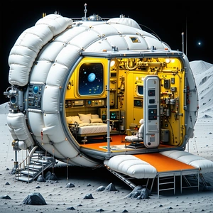 A Large, White, And Yellow Spacecraft With A Dome-shaped Structure
