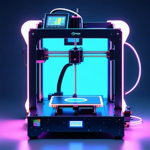 Tech Matte Painting: 3d Printer With Neon Accents With Large, Blue,