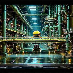 Entertainment Technology In Manufacturing Facility With Futuristic Scene