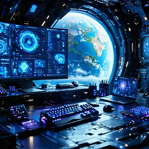 (futuristic:1.23) digital workspace