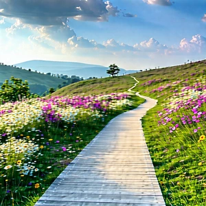 Nature Architectural Photography: Path Through Flowering Meadow With Pathway Surrounded
