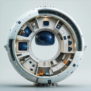 A Large, White, Circular Spacecraft With A Central Hub