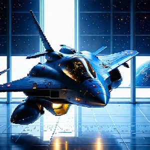 Aerospace Technology In Research Center With Blue Fighter