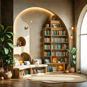 Lifestyle Matte Painting: Reading Nook With Organized Space With Image, There