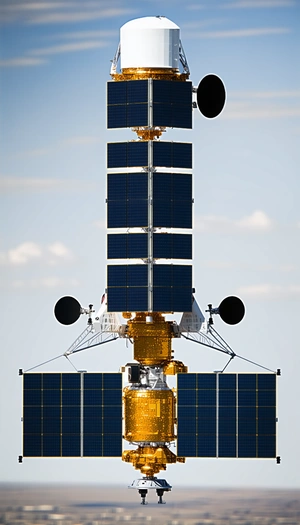 A Large Spacecraft With A Distinctive Gold And Black Color Scheme