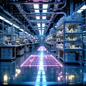 Healthcare Technology In Manufacturing Facility With Large, Well-lit