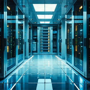 Tech Watercolor Painting: Futuristic Server Room With Image, There