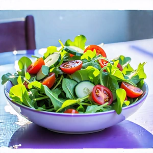 Lifestyle Watercolor Painting: Fresh Salad Prepared With Organic Components With Large Bowl