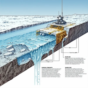 A Large Ship Is Shown In A Drawing, With A Large Iceberg In The Background